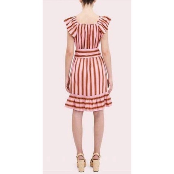 NWOT $298 Kate Spade Calais Pink Stripe Ruffle Flutter Dress Women's M - Picture 4 of 13